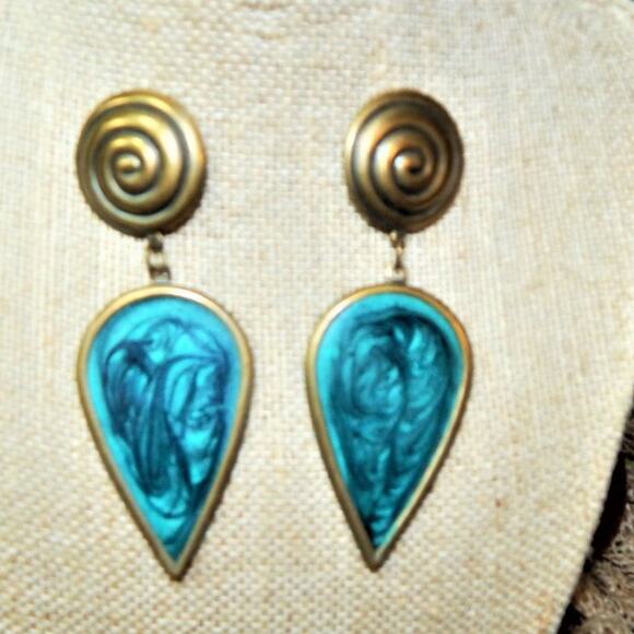 Vintage Retro Swirly Enameled Post Earrings - Picture 1 of 8